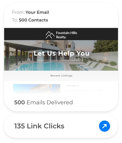 Bulk email summary sent from your email, showing stats like sent emails, delivered, and link clicks