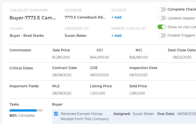 Transaction checklists in Wise Agent CRM for managing real estate deals step by step